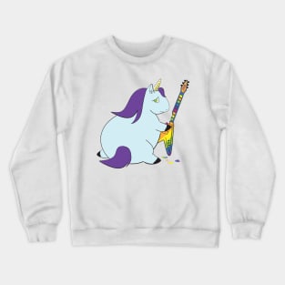 Chubby Unicorn Bites Rainbow Guitar Crewneck Sweatshirt